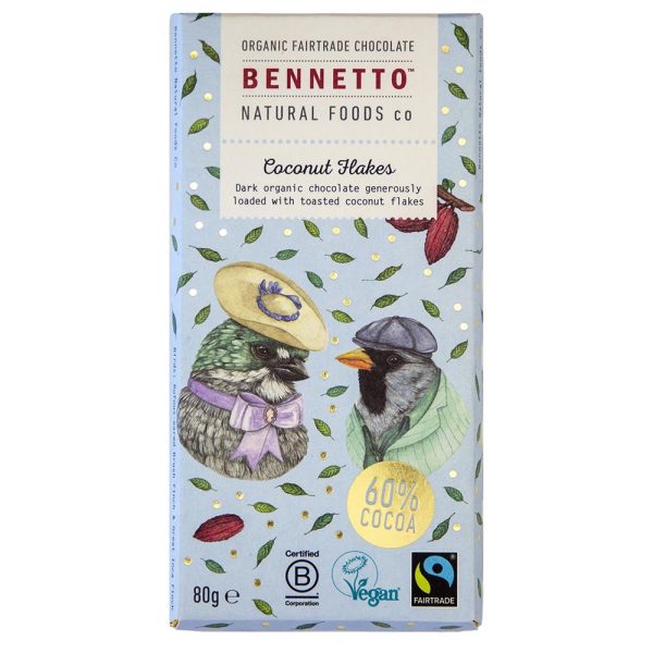 Bennetto Organic Chocolate Bar Coconut Flakes 80g on Sale